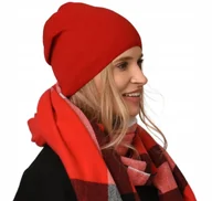 Czapki damskie - CZERWONA damska jesienna modna CZAPKA podpinana POLSKI PRODUCENT zimowa V3 - miniaturka - grafika 1