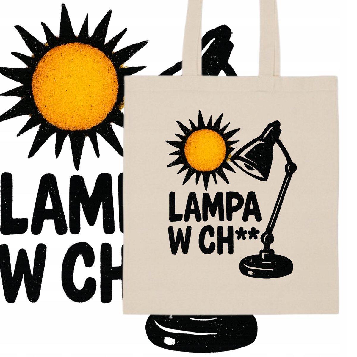 TORBA ECO BAWEŁNIANA NA ZAKUPY NADRUK HIT NA PLAŻĘ NA RAMIĘ LAMPA JAK