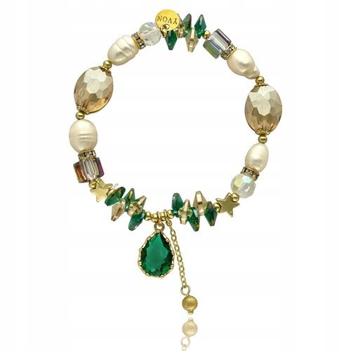 Bransoletka Pozłacana Z Kryształu Górskiego, Pereł Z Pudełkiem Na Prezent