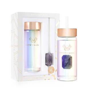 Szklana butelka na wodę z ametystem i słomką 400ml - hologram - Butelki termiczne - miniaturka - grafika 1