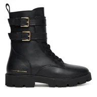 Botki damskie - Botki Tommy Hilfiger Biker Laceup FW0FW08986 Czarny - miniaturka - grafika 1