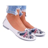 Baleriny - Baleriny Damskie Maciejka Skórzane Białe 01358 - miniaturka - grafika 1