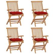 Fotele i krzesła ogrodowe - vidaXL Krzesła ogrodowe czerwone poduszki 4 szt. lite drewno tekowe 3065638 - miniaturka - grafika 1