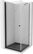 Kabiny prysznicowe - Mexen Pretoria kabina prysznicowa uchylna 80x80 cm, transparent, czarna + brodzik Flat, czarny - 852-080-080-70-00-4070B - miniaturka - grafika 1