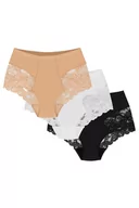 Majtki damskie - Wol-Bar Slimea 3-pak beżowy-biały-czarny 2XL Majtki wysokie figi - miniaturka - grafika 1