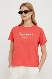 Koszulki sportowe damskie - Pepe Jeans t-shirt bawełniany damski kolor czerwony - grafika 1
