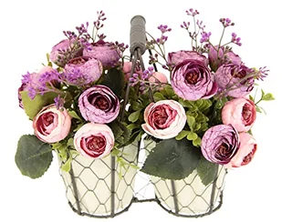 Sztuczne pnącza w koszu, aranżacja kwiatowa, piwonia, róża, bukiet środkowy, jedwabny kwiat, bukiet kwiatów, bukiet sztucznych kwiatów, bukiet sztucznych kwiatów, bukiet ślubny - Sztuczne kwiaty - miniaturka - grafika 1