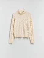 Swetry damskie - Reserved - Golf z ozdobnym splotem - kremowy - miniaturka - grafika 1