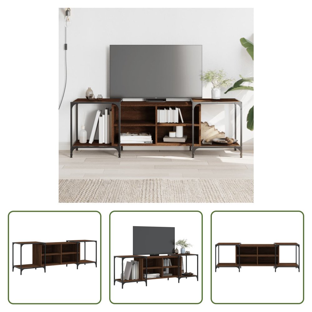 The Living Store szafka pod telewizor brązowy dąb 153x37x50 cm materiał drewnopochodny