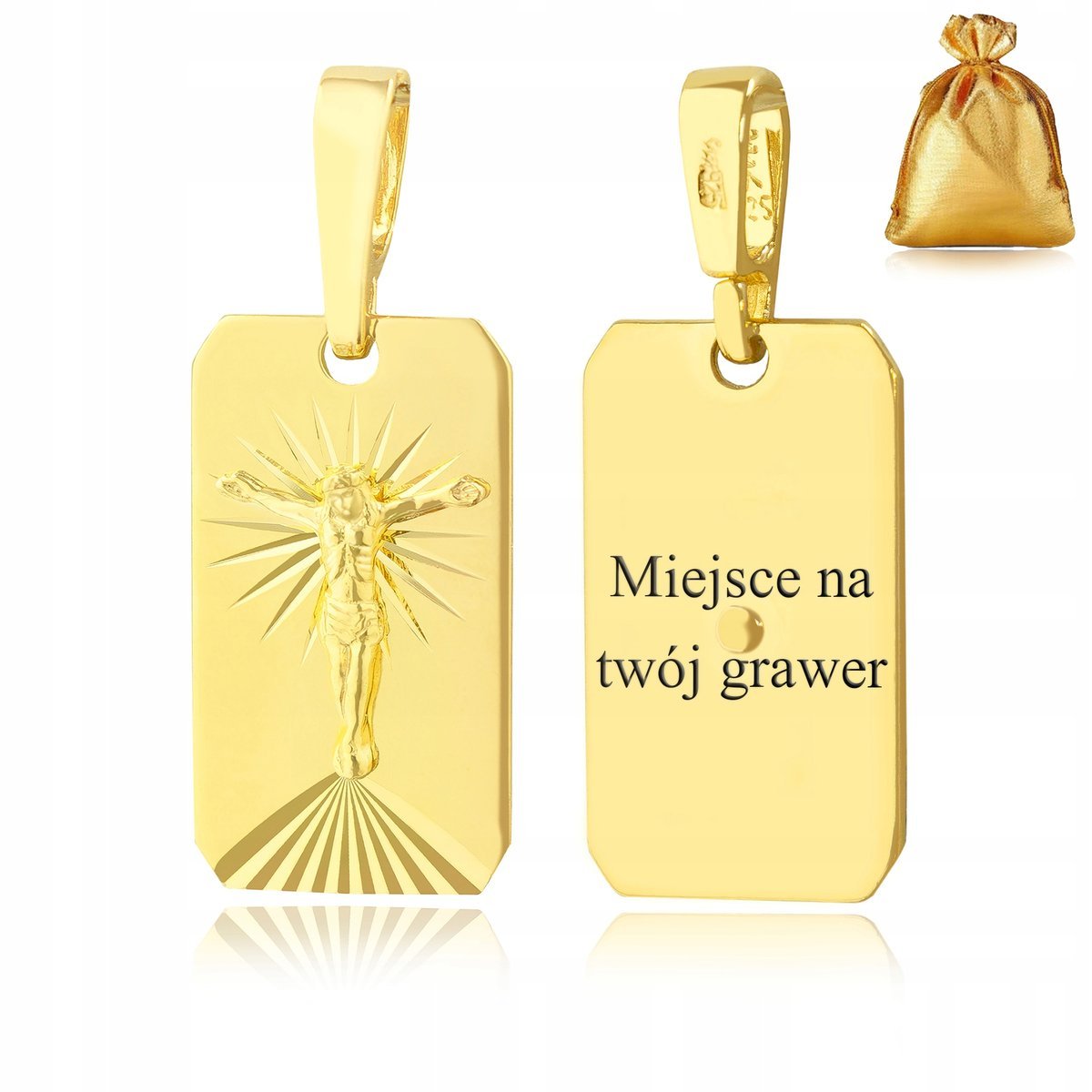 ZŁOTA ZAWIESZKA NA ŁAŃCUSZEK 925 MĘSKI WISIOREK MEDALIK KOMUNIJNY + GRAWER