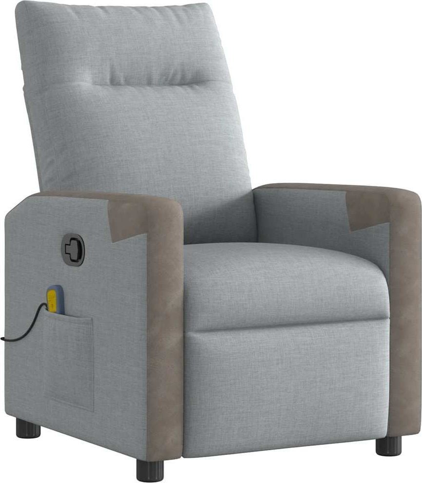 Rozkładany fotel masujący, jasnoszary, obity tkaniną