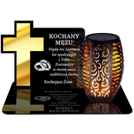ZNICZ SOLARNY LED WIECZNY PODSTAWKA NA CMENTARZ GRÓB Krzyż EFEKT PŁOMIENIA DLA MĘŻA