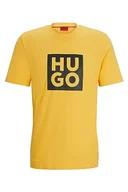Koszulki męskie - HUGO Męski T-shirt Daltor z bawełny ekologicznej z nadrukiem logo, Medium Yellow720, XXL - miniaturka - grafika 1