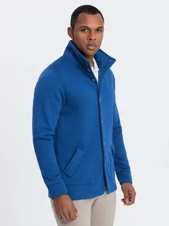 Bluzy męskie - Bluza męska casual ze stójką zapinana na guziki - niebieska V1 OM-SSZP-0171 - grafika 1