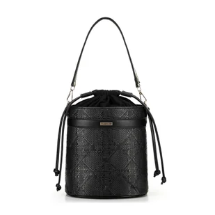 Damska torebka worek z plecioną teksturą czarna - Torebki damskie - miniaturka - grafika 1