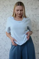 Koszule damskie - Bluzka len/wiskoza w kolorze niebieskiego akwamarynu - miniaturka - grafika 1