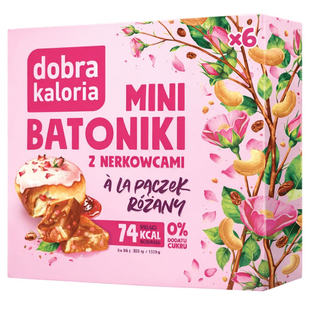 DOBRA KALORIA MINI BATONIKI A'LA PĄCZEK RÓŻANY Z NERKOWCAMI (6x17g) . - KUBARA