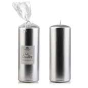 Świece - Świeca parafinowa 7 x 19 cm metalik srebrny - miniaturka - grafika 1