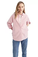 Koszule damskie - DeFacto Koszula damska z tkaniny bawełnianej z długimi rękawami, czerwony, S - miniaturka - grafika 1