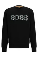 Bluzy męskie - BOSS Męska bluza z logo z bawełny Terry z nadrukowanym i haftowanym logo, czarny (Black1), M - miniaturka - grafika 1