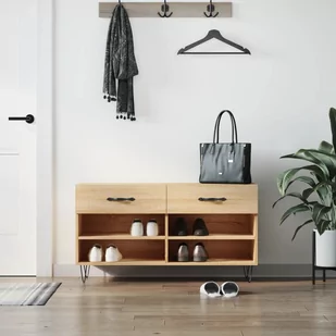 vidaXL Ławka z miejscem na buty, dąb sonoma, 102x35x55 cm - Wieszaki i stojaki - miniaturka - grafika 1