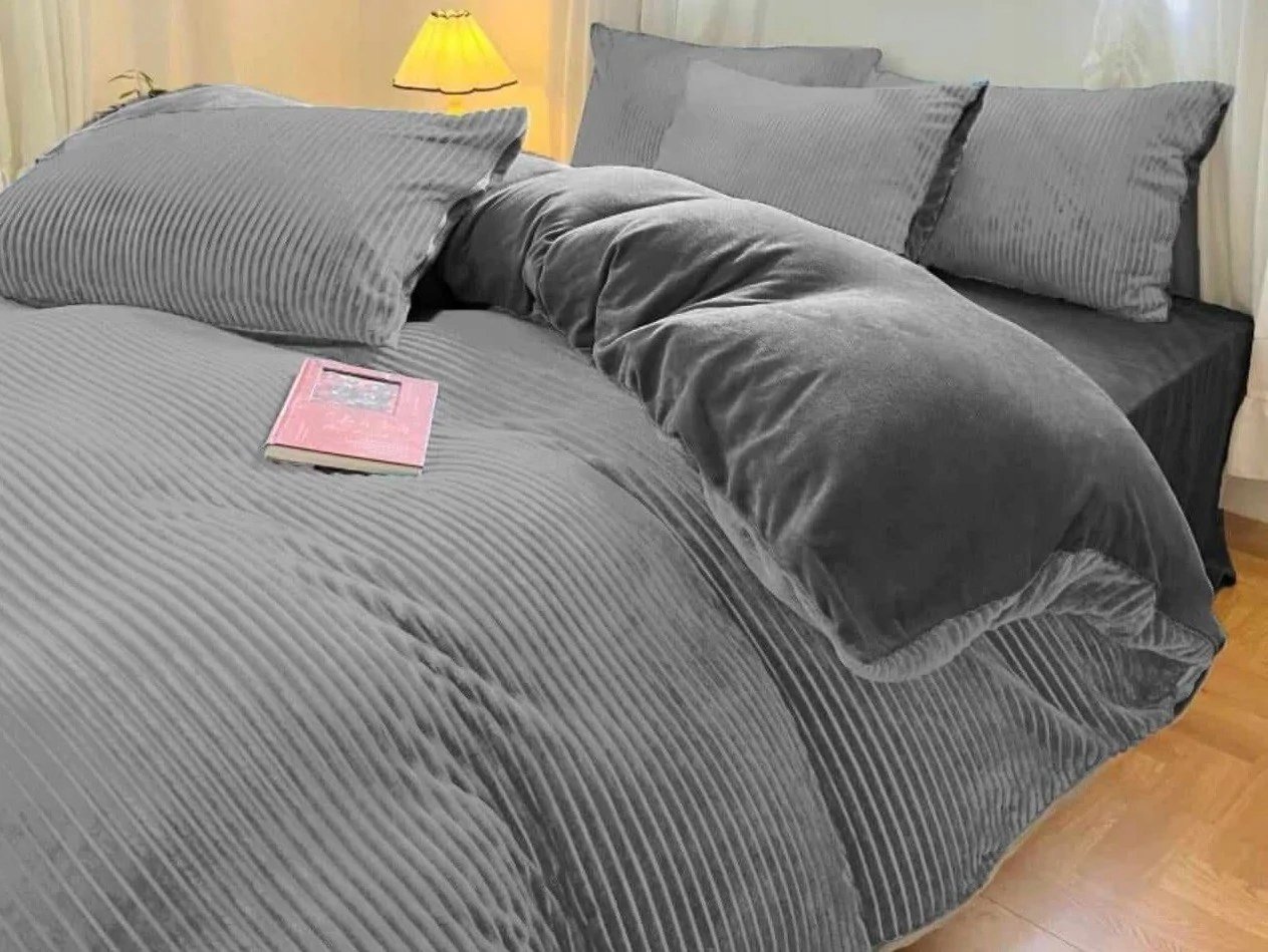 Pościel Gruba Z Mikrofibry Miś 160x200cm 4cz Pasy Szare