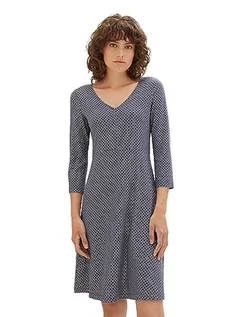 Sukienki - TOM TAILOR Damska sukienka z dżerseju ze wzorem i dekoltem w serek, 32108-granatowy geometryczny wzór, 40 - grafika 1