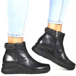 DAMSKIE BOTKI SKÓRZANE NA KOTURNIE VINCEZA 39962 CZARNE - Botki damskie - miniaturka - grafika 1