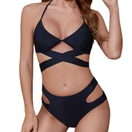 Stroje kąpielowe - STRÓJ KĄPIELOWY DWUCZĘŚCIOWY CZARNE BIKINI FIGI SEXY KOSTIUM WIĄZANY L - miniaturka - grafika 1