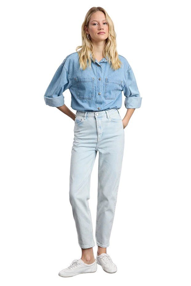 TRENDYOL JEANSY DAMSKIE WYSOKI STAN PROSTE JASNY NIEBIESKI 36 5EA*
