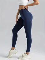 Legginsy - Bezszwowe sportowe legginsy damskie - Granatowy - miniaturka - grafika 1