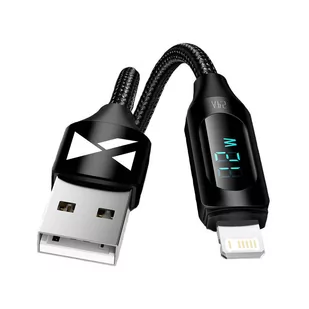 Kabel USB-A - Lightning Wozinsky WUALC1 z wyświetlaczem LED 2.4A 1m  - czarny - Kable USB - miniaturka - grafika 1