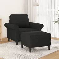 Sofy i kanapy - Lumarko Fotel z podnóżkiem, czarny, 60 cm, obity tkaniną - miniaturka - grafika 1