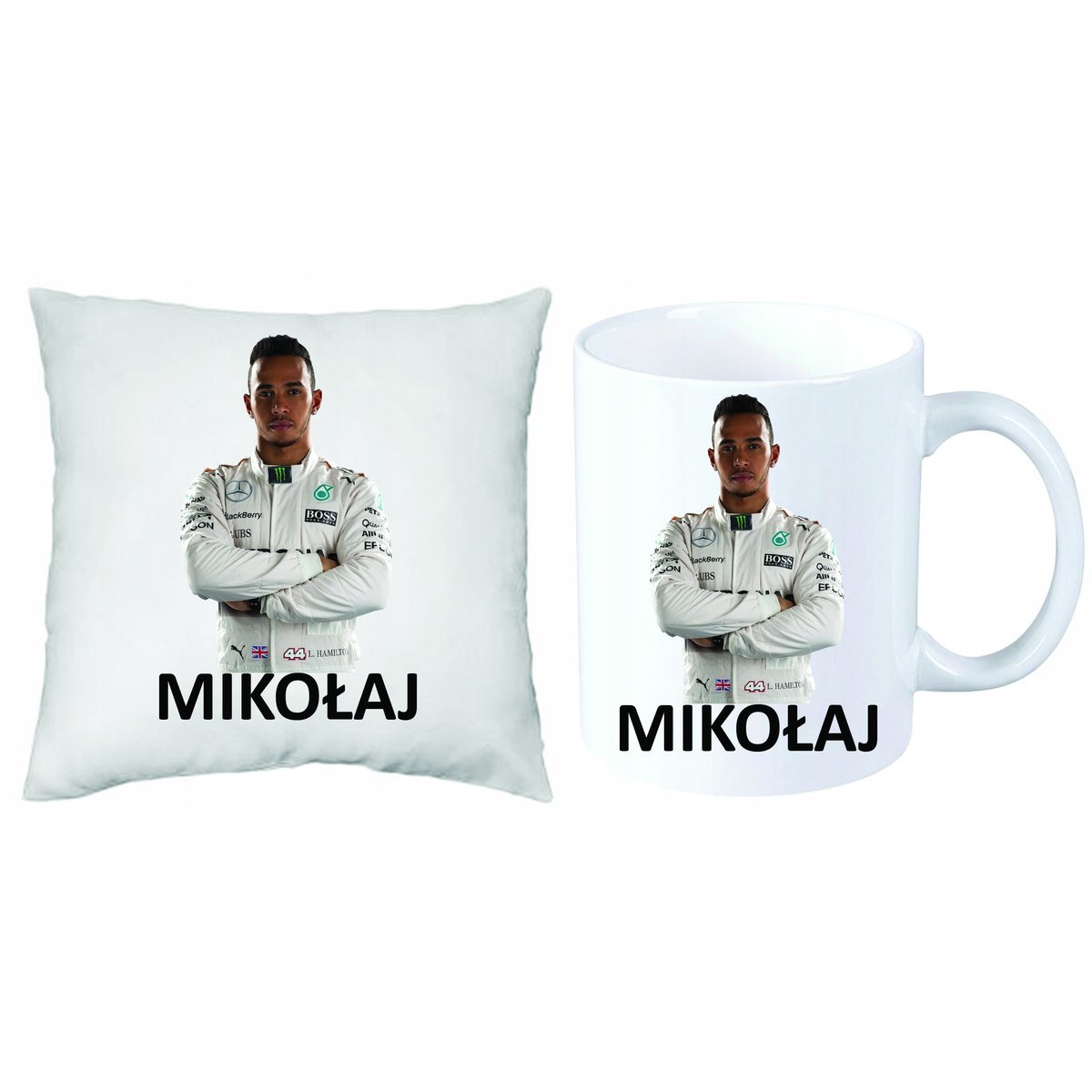 ZESTAW PREZENT PODUSZKA + KUBEK F1 FORMUŁ 1 + IMIĘ