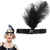 Dodatki do strojów karnawałowych - Opaska Z Piórem Retro Lata 20 Cekiny Kabaret - miniaturka - grafika 1