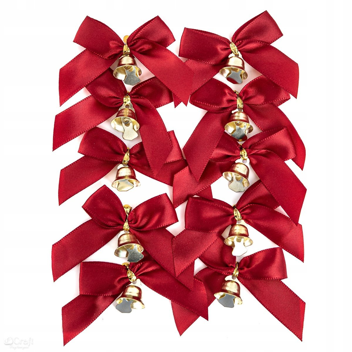 Zestaw kokardek z dzwoneczkami 10 SZTUK koloru czerwonego
