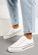 Trampki damskie - Białe Klasyczne Sznurowane Trampki na Grubej Podeszwie Ravarella - miniaturka - grafika 1