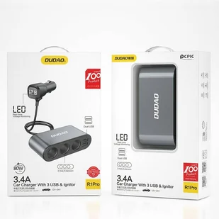 Dudao ładowarka samochodowa 2x USB / 3x rozdzielacz gniazda zapalniczki czarny (R1Pro black) - Ładowarki samochodowe - miniaturka - grafika 5