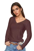 Koszulki i topy damskie - Koszulka damska z długim rękawem z prążkowanej wiskozy Eleonor czekolada 2XL - miniaturka - grafika 1
