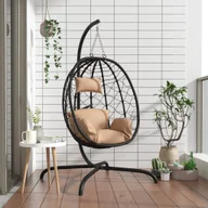 Huśtawki - Wiszące krzesło kokon z poduszką, kolor taupe, rattan PE i stal Lumarko! - miniaturka - grafika 1