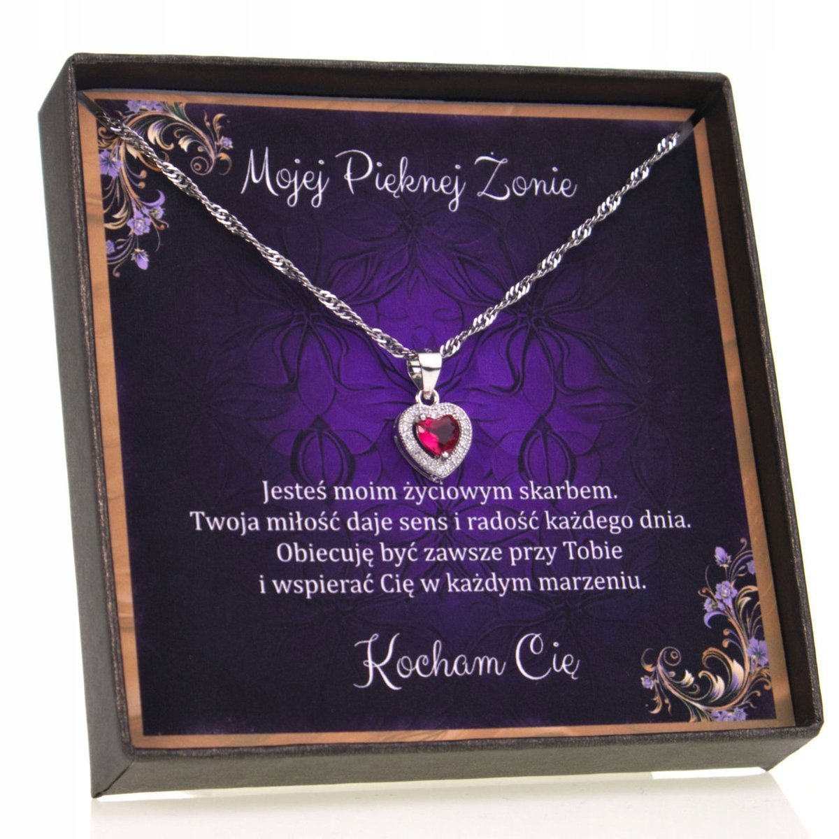 Srebrny Naszyjnik dla żony Serce Dedykacja Prezent 925