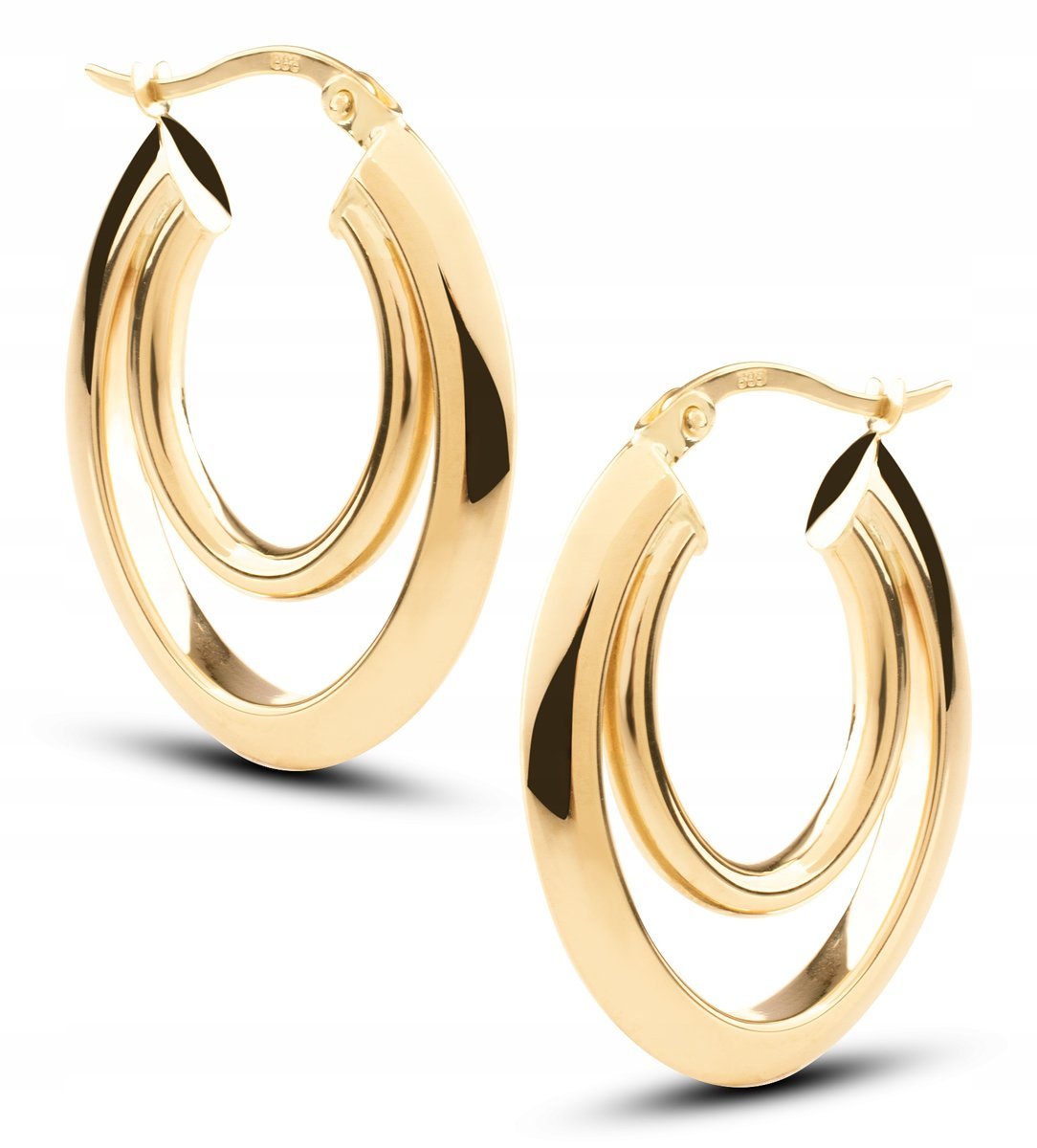 PIĘKNE ZŁOTE KLASYCZNE WISZĄCE KOLCZYKI PODWÓJNE OWALE ARYA 14KT 585