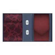 Spinki do mankietów i krawatów - Zestaw prezentowy dla mężczyzny: bordowy krawat gładki. poszetka bawełniana w paisley i spinki do mankietów klasyczne EM 82 - EM Men's Accessories - miniaturka - grafika 1