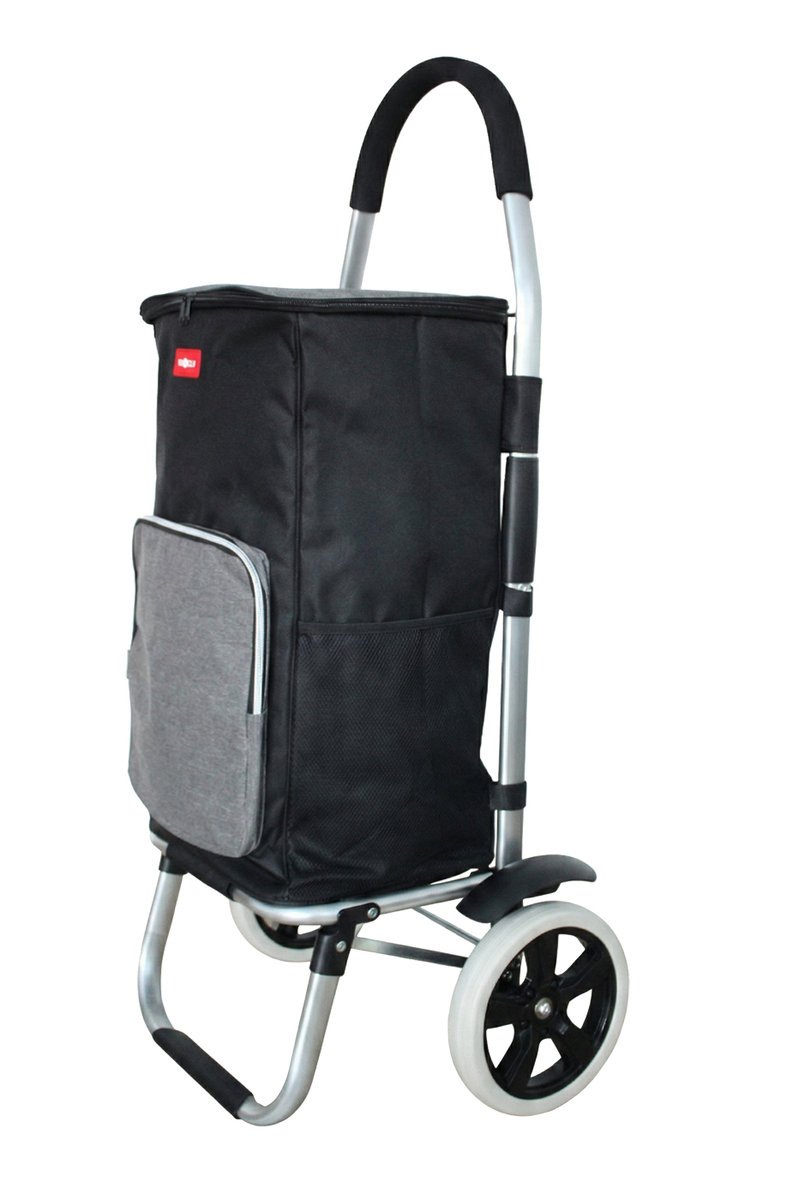 Wózek na zakupy czarno-szary torba zakupowa komora chłodząca duże kółka