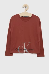 Koszulki dla dziewczynek - Calvin Klein Jeans longsleeve bawełniany dziecięcy kolor pomarańczowy - grafika 1