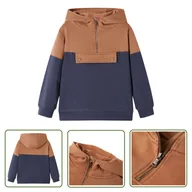 Bluzy dla dziewczynek - Bluza dziecięca z kapturem i krótkim zamkiem - antracyt i koniak - 116 - Bluza Chłopięca - miniaturka - grafika 1