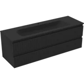 Szafki łazienkowe - Mexen Rivel szafka łazienkowa 140 cm z umywalką Vela, 2 szuflady, ryflowana , czarna mat - 91A20-14047-2-BFF71-W23M71 - miniaturka - grafika 1
