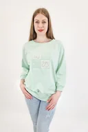 Bluzy damskie - Miętowa Bluza Damska z Aplikacją L/XL - miniaturka - grafika 1