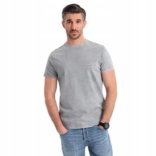Koszulka bawełniana nadruk i efekt sprania szara modna OM-TSWT-0201 V1 XL - Koszulki męskie Koszulka bawełniana nadruk i efekt sprania szara modna OM-TSWT-0201 V1 XL - Koszulki męskie - miniaturka - grafika 1