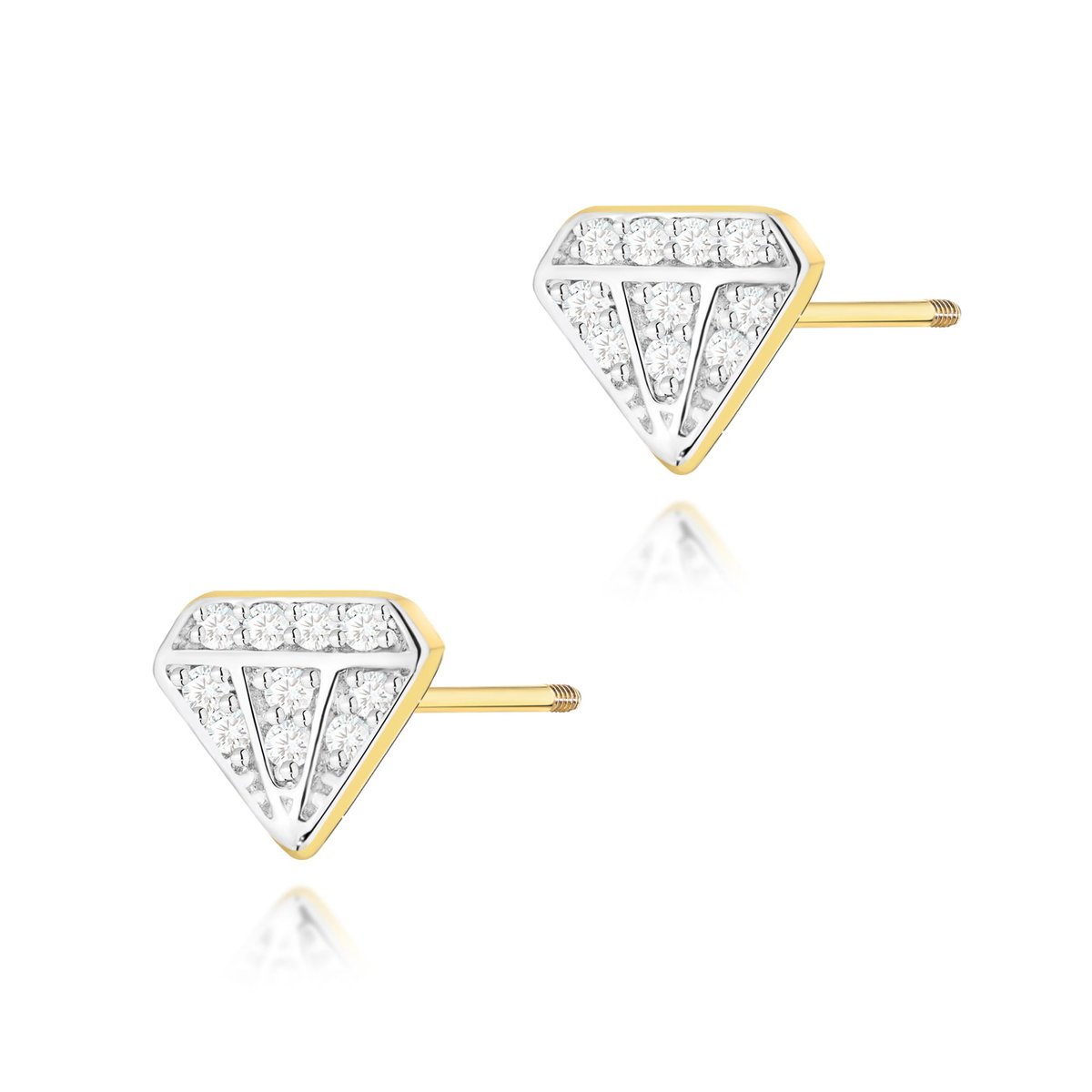 Złote kolczyki K0504 z diamentami żółte złoto sztyft zakręcany pr. 585